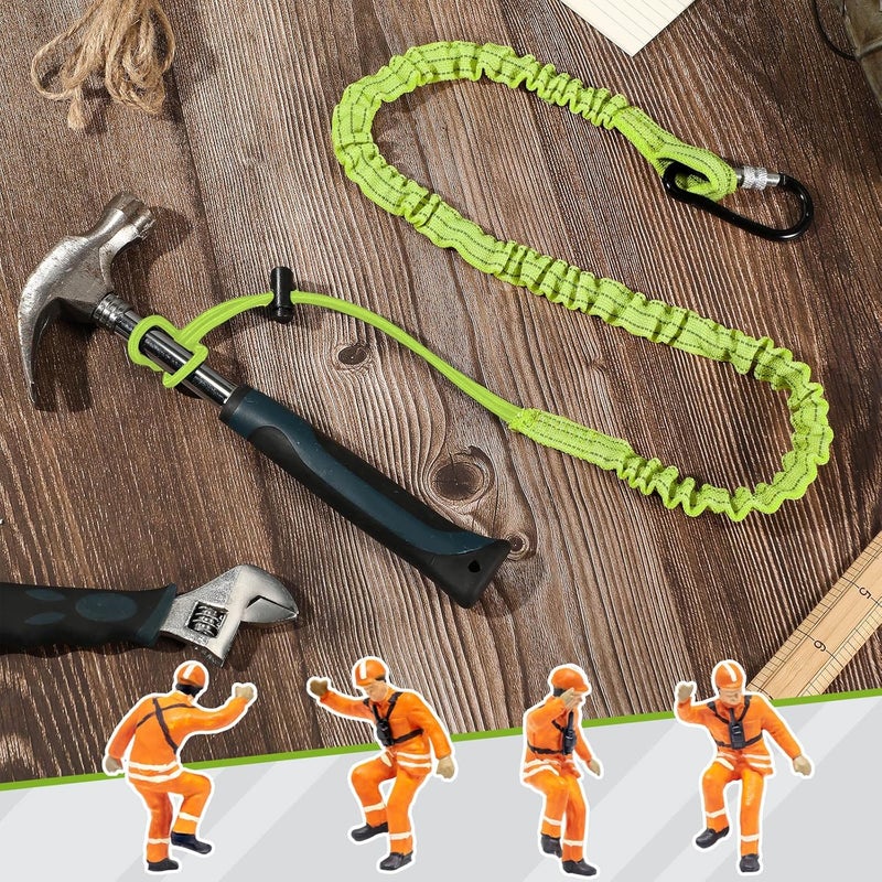 LEIFIDE 3 Pcs Tool Lanyard with Aluminum Screw Lock Buckle Retractable Bungee Cord 17.6lb 8kg Tough Adjustable Tether Tool Harness Fall Protection Tether for Construction(Green) - Image 4